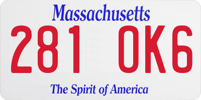 MA license plate 281OK6