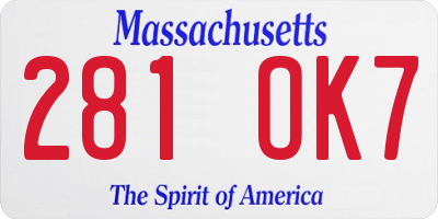 MA license plate 281OK7