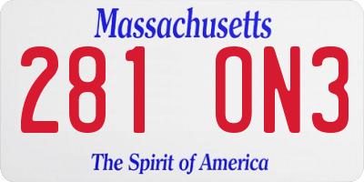 MA license plate 281ON3