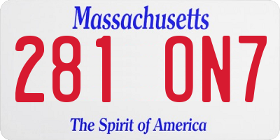 MA license plate 281ON7