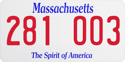 MA license plate 281OO3