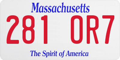 MA license plate 281OR7