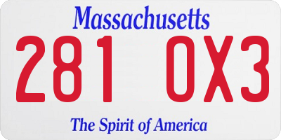 MA license plate 281OX3