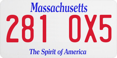 MA license plate 281OX5