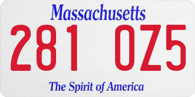 MA license plate 281OZ5