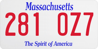 MA license plate 281OZ7