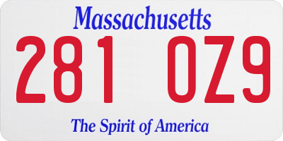 MA license plate 281OZ9