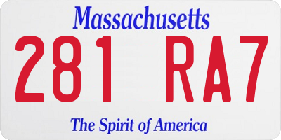MA license plate 281RA7