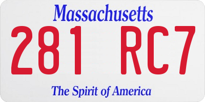 MA license plate 281RC7