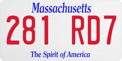 MA license plate 281RD7