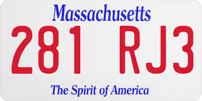 MA license plate 281RJ3