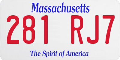 MA license plate 281RJ7