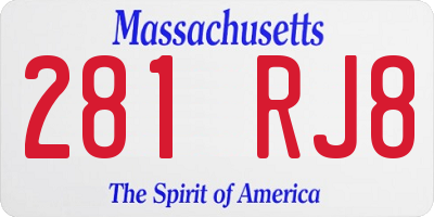 MA license plate 281RJ8