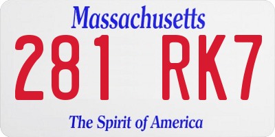 MA license plate 281RK7