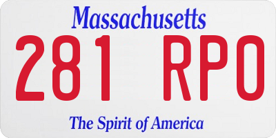 MA license plate 281RP0