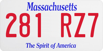 MA license plate 281RZ7