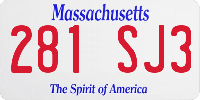 MA license plate 281SJ3