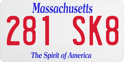 MA license plate 281SK8