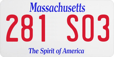 MA license plate 281SO3