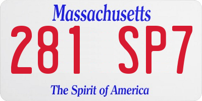MA license plate 281SP7