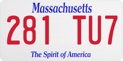 MA license plate 281TU7