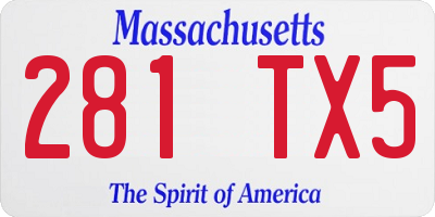 MA license plate 281TX5