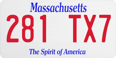 MA license plate 281TX7