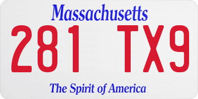MA license plate 281TX9