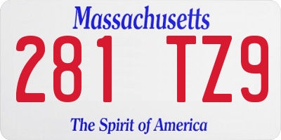MA license plate 281TZ9