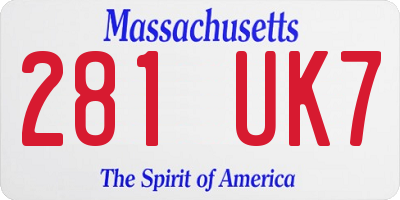 MA license plate 281UK7