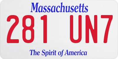 MA license plate 281UN7