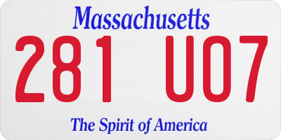 MA license plate 281UO7
