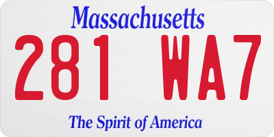 MA license plate 281WA7