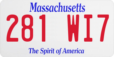 MA license plate 281WI7
