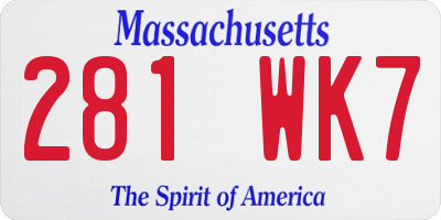MA license plate 281WK7