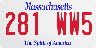 MA license plate 281WW5