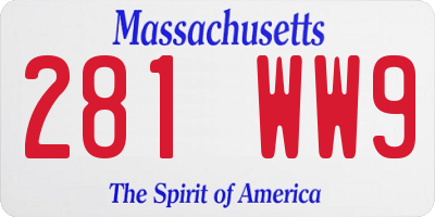 MA license plate 281WW9