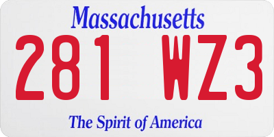 MA license plate 281WZ3