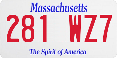 MA license plate 281WZ7