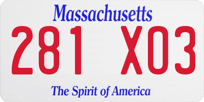 MA license plate 281XO3