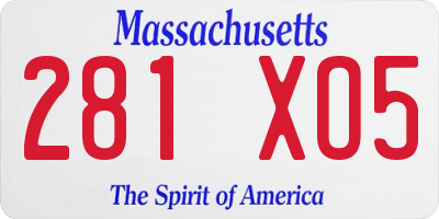 MA license plate 281XO5