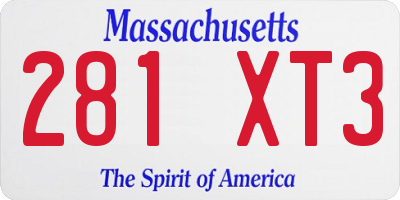 MA license plate 281XT3