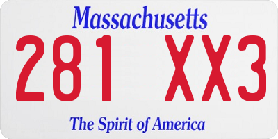 MA license plate 281XX3