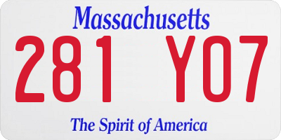 MA license plate 281YO7