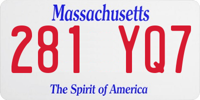 MA license plate 281YQ7