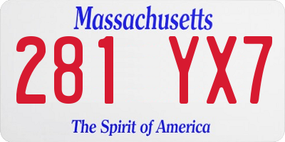 MA license plate 281YX7