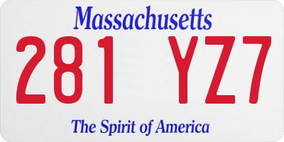 MA license plate 281YZ7