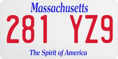 MA license plate 281YZ9