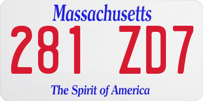 MA license plate 281ZD7