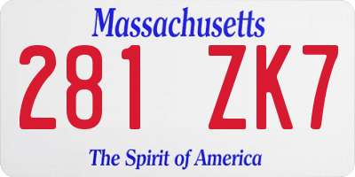 MA license plate 281ZK7